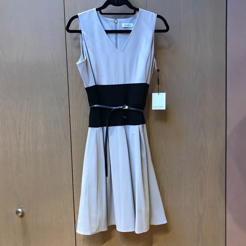 NEW!  Calvin Klein Sheath Dress.  Tan and black
